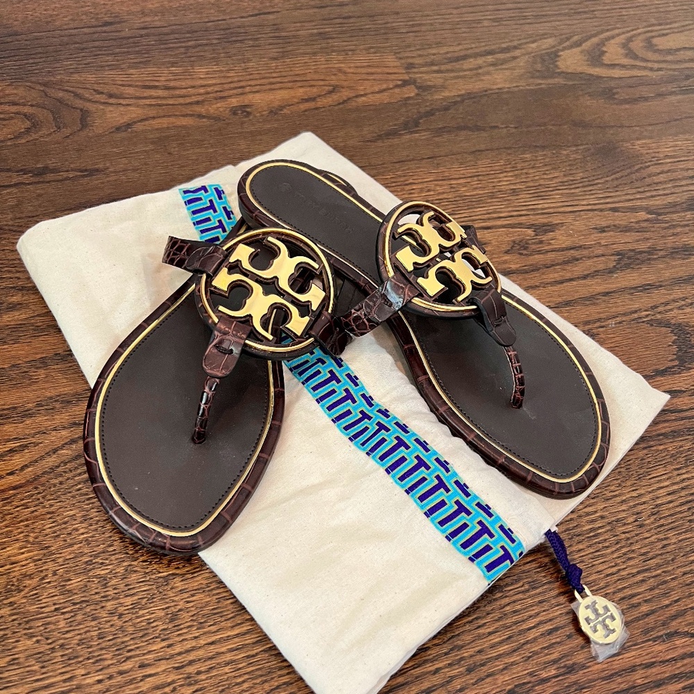 Tory Burch Women's Miller Sandal Size 9 Brown/Gold